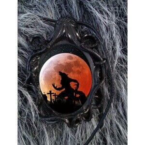 Werewolf Pendant Howling at Red Full Moon